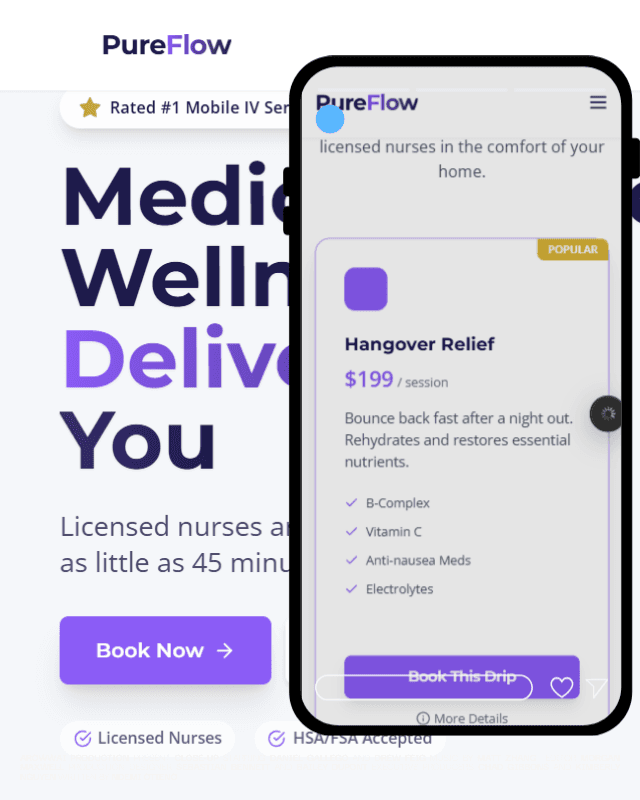 Product slider interface showing IV drips